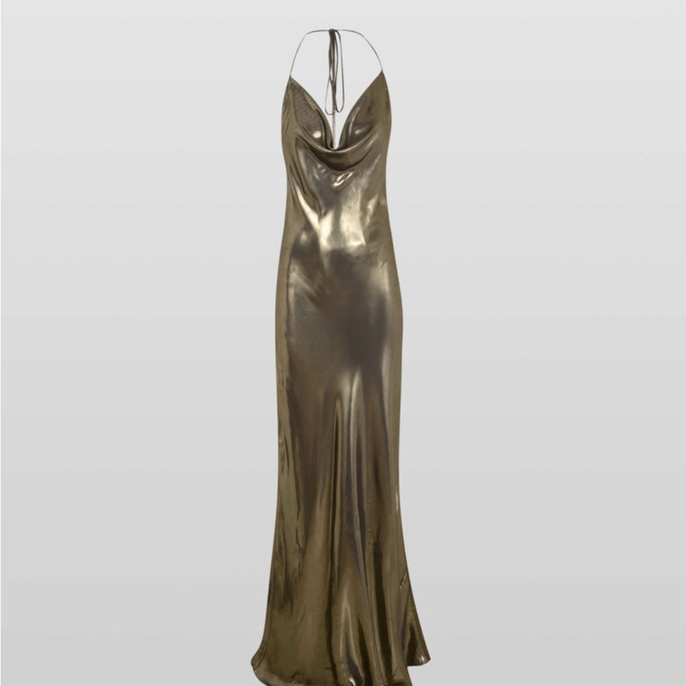 Rat & Boa Venus Elegant Metallic Gold Evening Dress